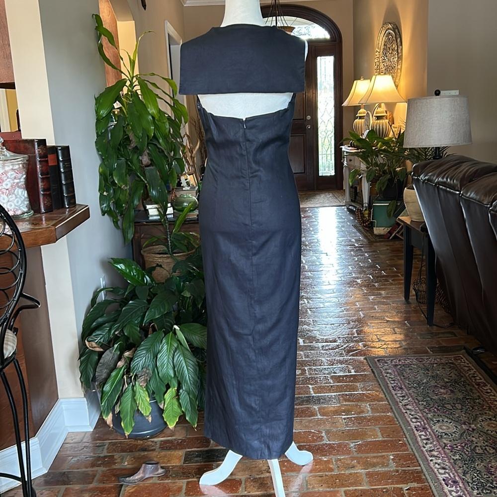 Maggie London NWT Linen Halter Sailor collar maxi dress size 8 - Picture 2 of 13